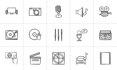 Image showing Media hand drawn sketch icon set.