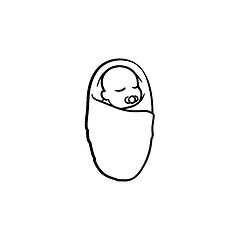 Image showing Swaddled infant hand drawn outline doodle icon.