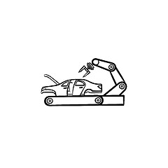 Image showing Car factory with robotic arm hand drawn outline doodle icon.