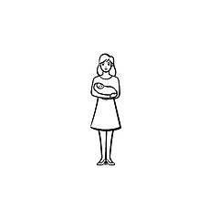 Image showing A mother holding a baby hand drawn outline doodle icon.