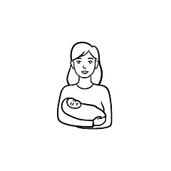 Image showing A mother with wraped baby hand drawn outline doodle icon.