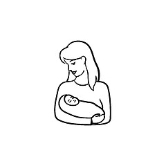 Image showing A woman with wraped baby hand drawn outline doodle icon.