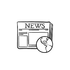 Image showing A newspaper with a globe hand drawn outline doodle icon.