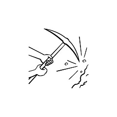 Image showing Pickaxe chisel hand drawn outline doodle icon.