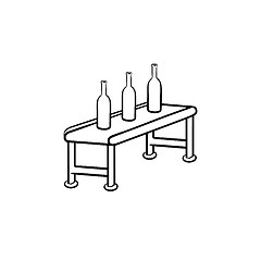 Image showing Conveyor belt with bottles hand drawn outline doodle icon.