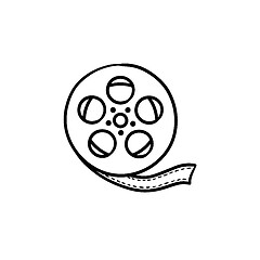 Image showing Movie camera reel hand drawn outline doodle icon.