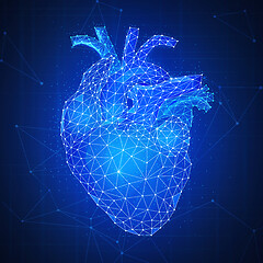 Image showing Polygon human\'s heart on blue background.