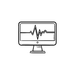 Image showing ECG machine displaying heartbeat hand drawn outline doodle icon.