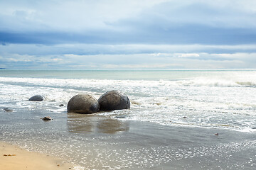 Image showing boulders at the beach of Moeraki New Zealand