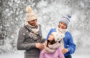 Image showing happy family in winter clothes on snow background