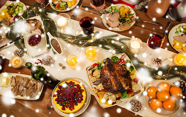 Image showing roast chicken or turkey on christmas table