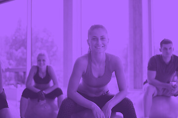 Image showing group of people exercise with balls on yoga class