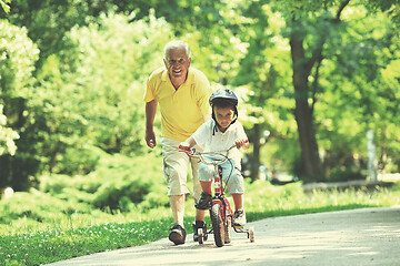 Image showing happy grandfather and child in park