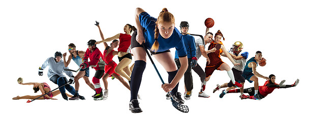 Image showing Sport collage of professional athletes or players isolated on white background, flyer