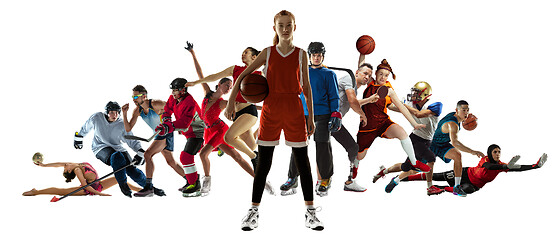 Image showing Sport collage of professional athletes or players isolated on white background, flyer