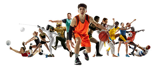 Image showing Sport collage of professional athletes or players isolated on white background, flyer