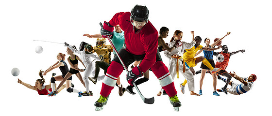 Image showing Sport collage of professional athletes or players isolated on white background, flyer