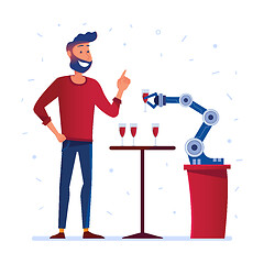 Image showing Robotic hand serves wine to a man