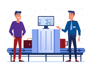 Image showing Customs security guard on x-ray checkpoint in the airport.