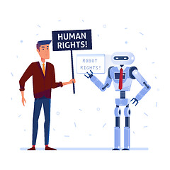 Image showing Robot and human fighting for the rights.