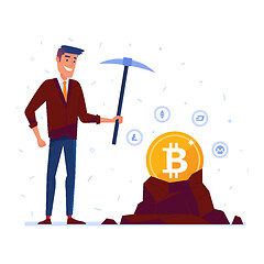 Image showing Caucasian man mining crypto currency coins