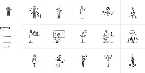 Image showing Business hand drawn sketch icon set.
