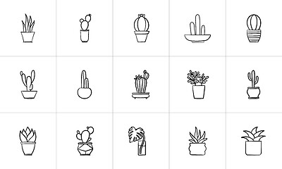 Image showing House potted plants and flowers sketch icon set.