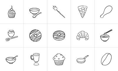 Image showing Food and drink hand drawn sketch icon set.