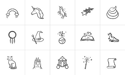 Image showing Magic and fairytale theme sketch icon set.