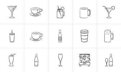 Image showing Drink hand drawn sketch icon set.