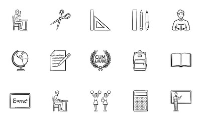 Image showing Education hand drawn sketch icon set.