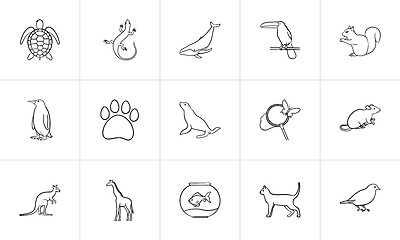 Image showing Animals hand drawn sketch icon set.