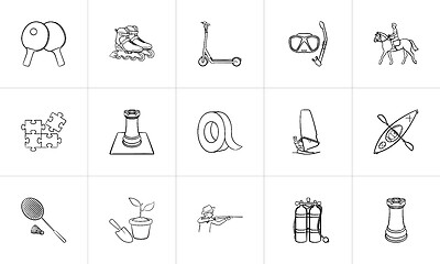 Image showing Hobby hand drawn sketch icon set.