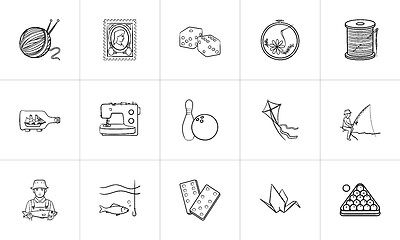 Image showing Hobby hand drawn sketch icon set.