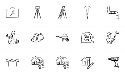 Image showing Construction hand drawn sketch icon set.