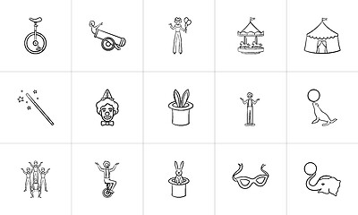 Image showing Circus hand drawn sketch icon set.