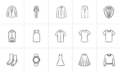 Image showing Clothing and accessory sketch icon set.