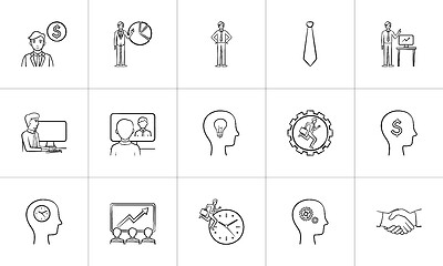 Image showing Business hand drawn sketch icon set.