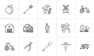 Image showing Agriculture hand drawn sketch icon set.