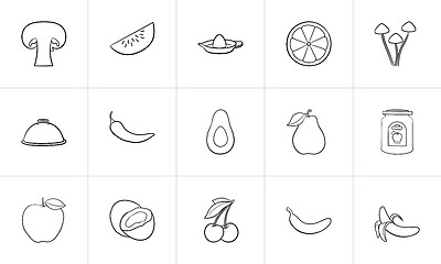 Image showing Healthy food hand drawn sketch icon set.