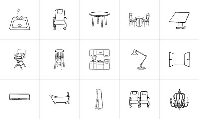 Image showing Furniture hand drawn sketch icon set.