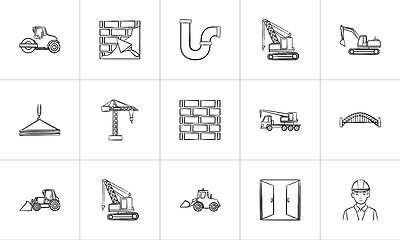 Image showing Construction hand drawn sketch icon set.