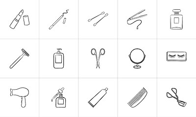 Image showing Beauty accessories hand drawn sketch icon set.