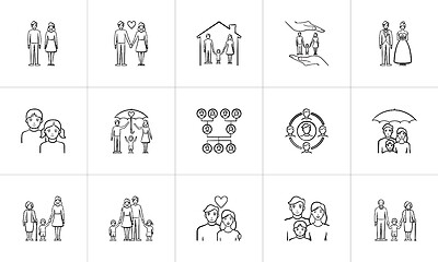 Image showing Wedding and family hand drawn sketch icon set.