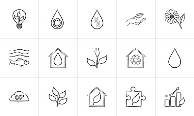 Image showing Ecology hand drawn sketch icon set.