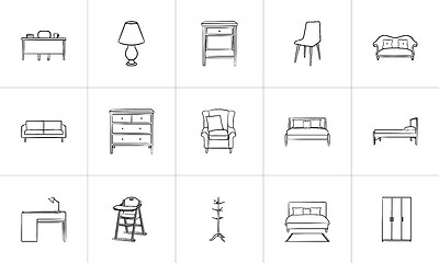 Image showing Furniture hand drawn sketch icon set.