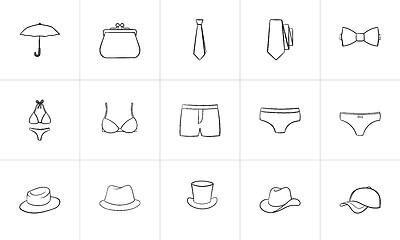 Image showing Clothing and accessory sketch icon set.