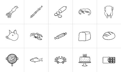 Image showing Food hand drawn sketch icon set.