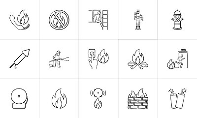 Image showing Fire hand drawn sketch icon set.