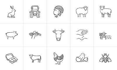 Image showing Farm animals hand drawn sketch icon set.